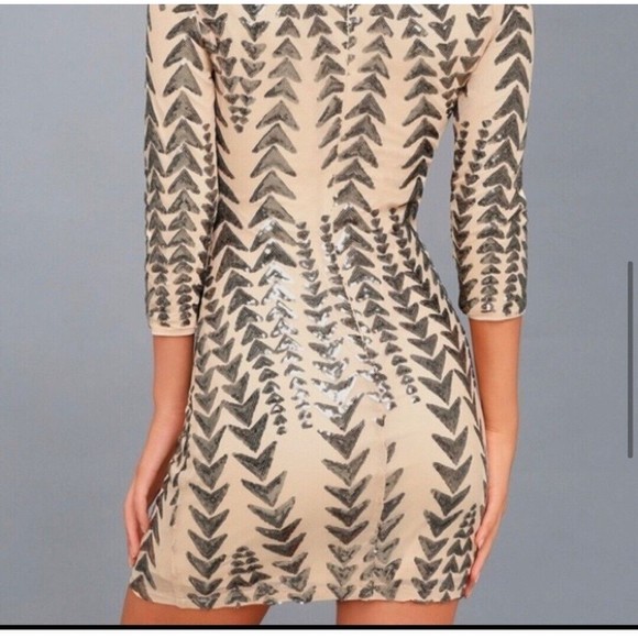Lulus Womens sz Small Sequin Bodycon Dress - Shine on Me Nude NWOT - Picture 4 of 13